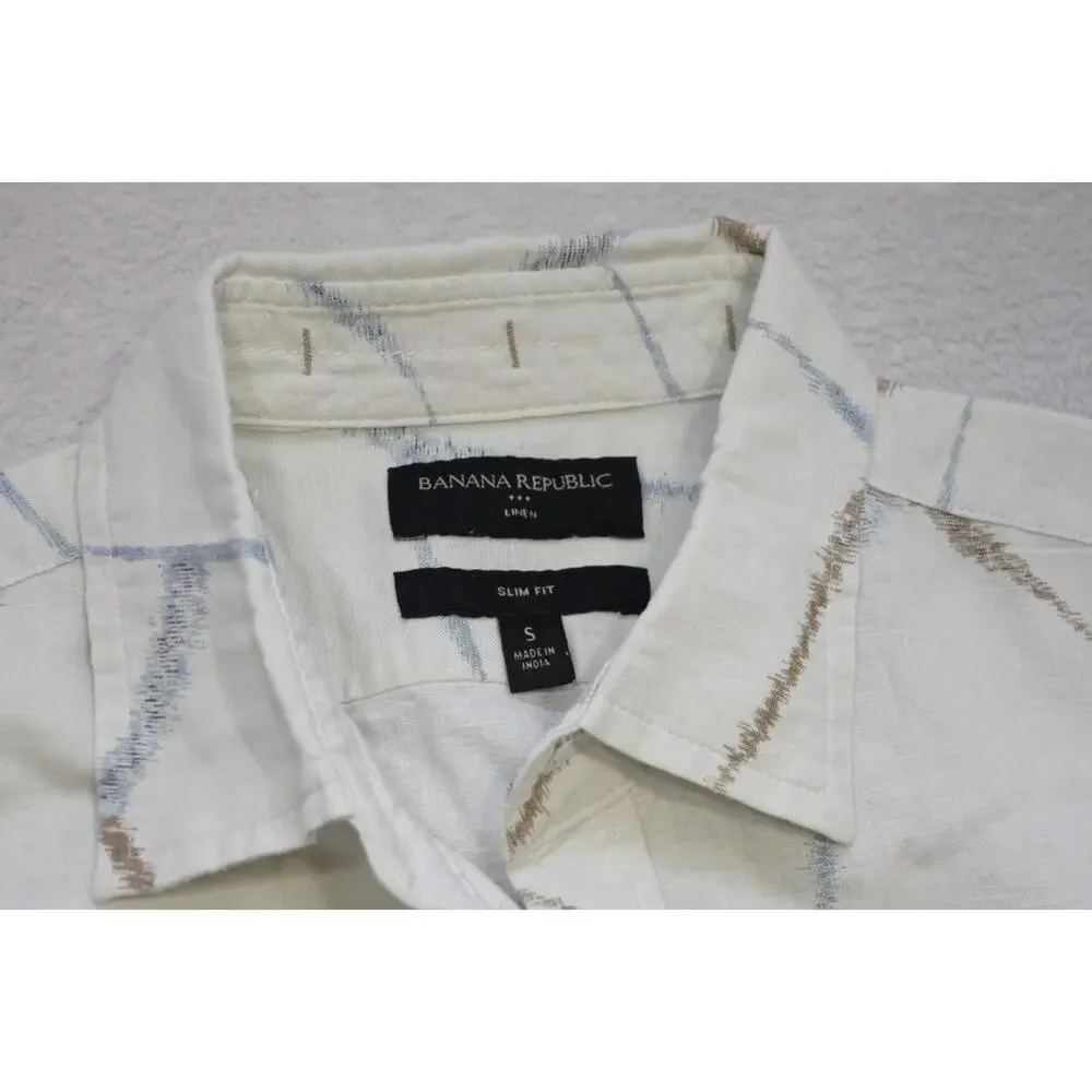 Banana Republic Linen Blend Button Up Shirt Slim Fit Short Sleeve Mens‎ Sz Small